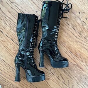 1031 Brand Womens High Heel Platform Lace Up Black Patent Costume Boots Sz S 5-6